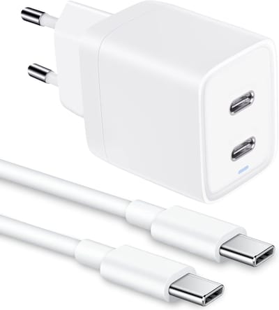 45w GaN usb C Adapter + usb C naar usbC Kabels - 1 Meter - 2 usbC Poorten - Geschikt voor S24,S23,S22,S21,Tablet,S9,Plus,Ultra,Pro,Max,iP 15