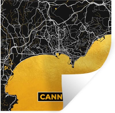 Muurstickers - Sticker Folie - Frankrijk – Plattegrond – Stadskaart – Cannes - Kaart - 100x100 cm - Plakfolie - Muurstickers Kinderkamer - Zelfklevend Behang XXL - Zelfklevend behangpapier - Stickerfolie