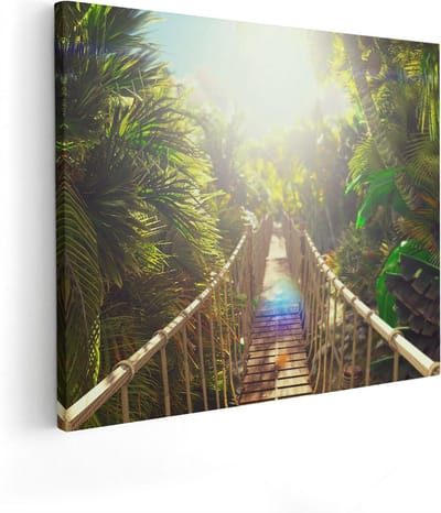 Artaza Canvas Schilderij Hangbrug - 50x40 cm - Wanddecoratie Jungle - Muurdecoratie Landschap - Kamer Accessoires Natuur