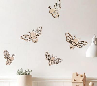 Houten Bijen Wanddecoratie Set (5 stuks) – Multiplex 3 mm – Kinderkamer & Interieur Decoratie/ babykamer/ cadeau/decoratie