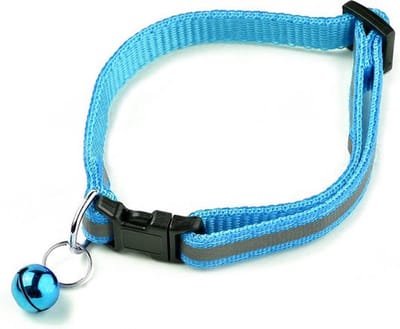 Katten en kleine honden halsbandje met belletje en reflectorstrip blauw