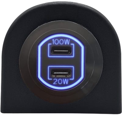 ProRide 12-24V USB C Autolader 2 Poorten Opbouw - 100W+20W - Enkelvoudig Paneel - Blauw - USB-C Stopcontact