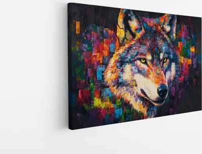 Saammp Canvas Schilderij - Abstracte Wolf - Kleurrijk - Dieren - Natuur - 30x20 - Foto op canvas - Wanddecoratie - muurdecoratie Woonkamer - Slaapkamer decoratie - Canvas Print