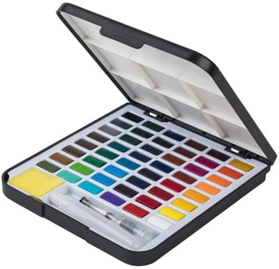 Crelando Aquarelverfdoos - 48 kleuren - 1 penseel - 1 spons - 1 palet