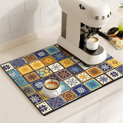 Tapis de machine à café rétro pour égouttoir à vaisselle de cuisine antidérapant, séchage rapide, napperon de table lavable