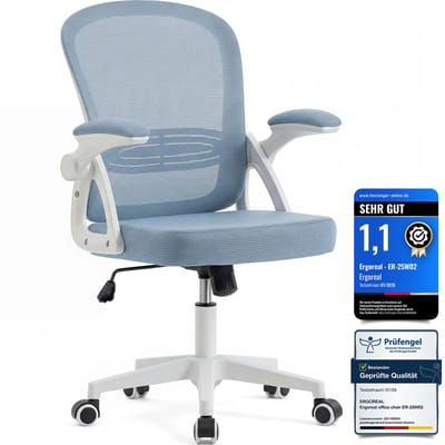 Bureaustoel - Ergonomische Stoel - Fauteuil met 90° opklapbare armleuning - In hoogte verstelbaar - Blauw