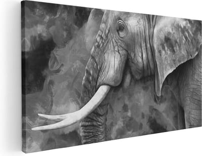 Artaza Canvas Schilderij Olifant - 40x20 cm - Klein - Wanddecoratie Dieren - Muurdecoratie Afrika - Schilderijen Op Canvas