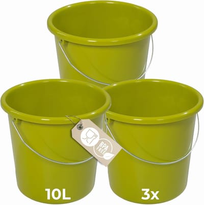 Novaliv 3 stuks emmer 10L groen met maatverdeling - schoonmaak emmer 10 liter? 28,5 cm Praktische alleskunner met schaalverdeling voor huishouden & tuin ideaal als huishoudemmer, wateremmer, dweilemmer, emmer