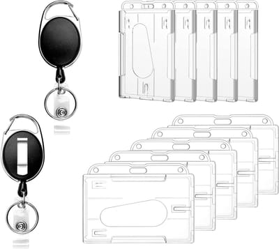 ID Kaart Beschermhoezen Set van 10, Horizontaal en Verticaal, Inclusief Retractable ID Houder en Sleutelhanger, Duurzaam Hard Plastic voor ID en Credit Cards