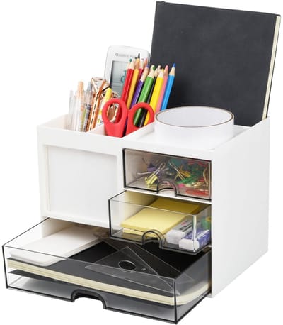 Dailygoods- Pennenhouder - Bureau Organizer - Organiser met Lades - Stapelbaar - Wit - 20.8 x 14.2 x 15.5 cm