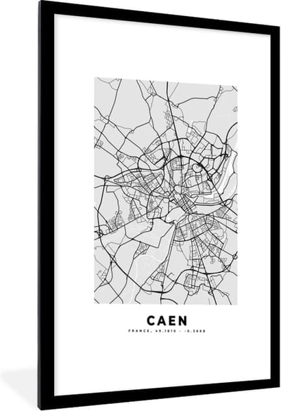 Fotolijst incl. Poster - Frankrijk - Plattegrond - Kaart - Caen - Stadskaart - 60x90 cm - Posterlijst