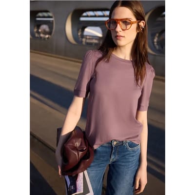 Shirt met ronde hals en pofmouwen