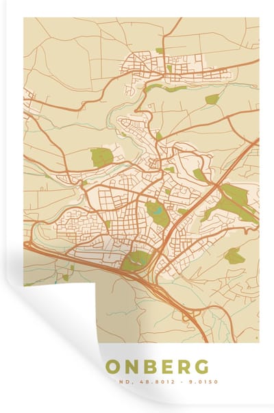 Muurstickers - Sticker Folie - Plattegrond - Vintage - Leonberg - Kaart - Stadskaart - 20x30 cm - Plakfolie - Muurstickers Kinderkamer - Zelfklevend Behang - Zelfklevend behangpapier - Stickerfolie