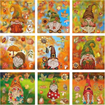 9 vellen stickers voor ramen, Thanksgiving, herfstdecoratie voor ramen, herfstbladeren, raamafbeeldingen, Thanksgiving, stickers (101 stuks)