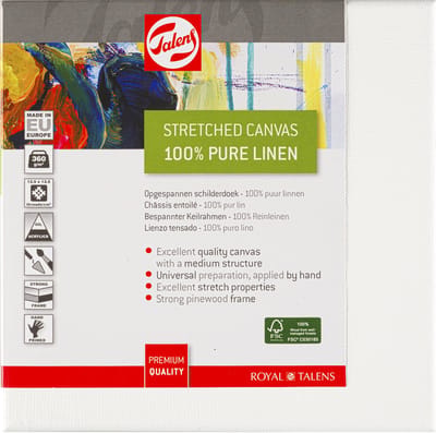 Talens Bespannen Canvas Linnen - 20 x 20 cm - 100% Linnen - 360 g/m² - Medium Textuur - Hand-Geprint met Gesso - FSC-gecertificeerd Hout - Ideaal voor Olieverf & Acrylverf