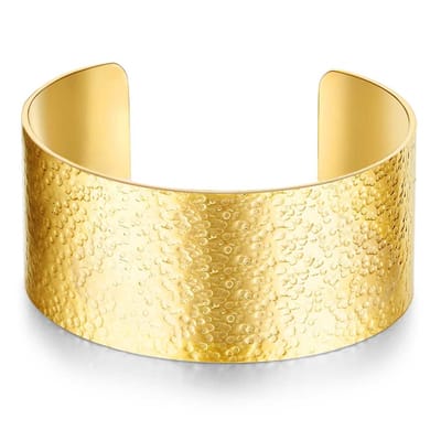 Twice As Nice Armband in goudkleurig edelstaal, open bangle, gehamerd 6cm