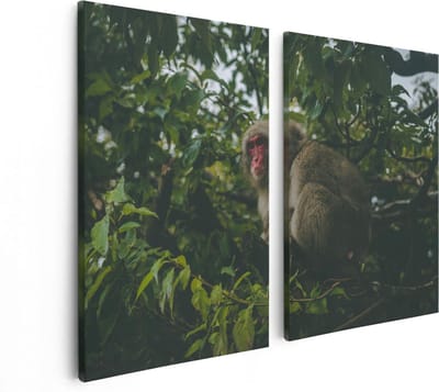 Artaza Canvas Schilderij Tweeluik Aap In De Boom Tussen De Bladeren - 80x60 - Foto Op Canvas - Canvas Print
