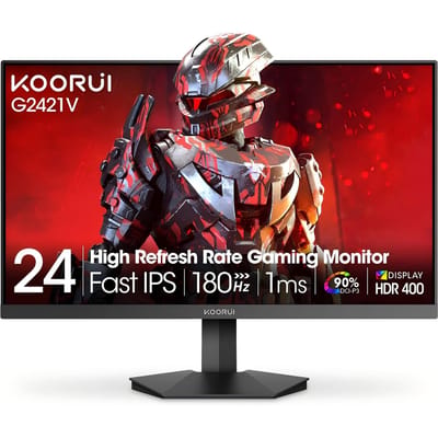 KOORUI G2421V 24-inch Gaming Monitor, 80Hz 1ms Snelle IPS Monitor, 1440P HDR400 Display, 90% DCI-P3 Kleurengamma, VESA Mountable zwart