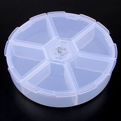 Fako Bijoux - Opbergdoos - 6 Vakjes - Rond - Kralendoos - Opbergbox - Sorteerdoos - Verdeeldoos - Box - 8cm - 1 Stuk