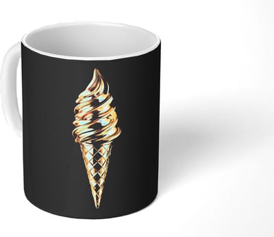 Mok - Koffiemok - Ijs - Goud - Zwart - Eten - Mokken - 350 ML - Beker - Koffiemokken - Theemok