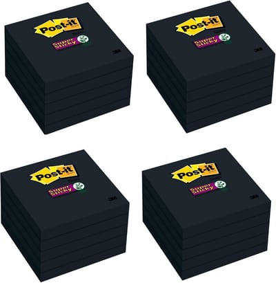 Super Sterke Sticky Notes 2x Kleven 3 x 3 inch Zwart 5 Blokjes per Verpakking 4 Pack