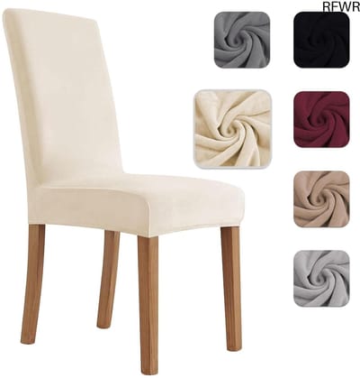 RFWR® Elastische Fluweel Stoelhoezen met Rugleuning - 6 Stuks, Universele Maat voor Keuken en Woonkamer, Comfortabel en Krasbestendig - Beige