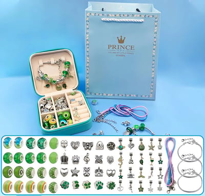 Loha-party®68 stuks Prince Bedelarmband Making Kit- Groene zeemeermin Thema Armbanden sieraden-compleet sieradendoos- zelf maken ketting-Bedelarmbandenset-Verjaardagscadeau-Meisjes Knutselsets-Meisjescadeaus voor 5-13 jaar Verjaardag,Kerstmis