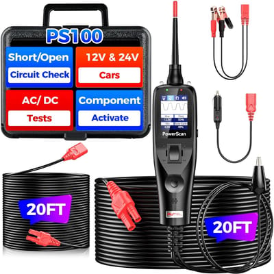Genet7 Store - PowerScan PS100 Circuit Tester 12V/24V - Automotive Circuit Probe - AC/DC Spanningstester - Continuïteitstester - Signaaltester - Zwart/Rood