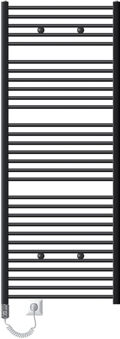Elektrische badkamerradiator met verwarmingselement 1200W 750x1800 mm antraciet recht met zijaansluiting LuxeBath