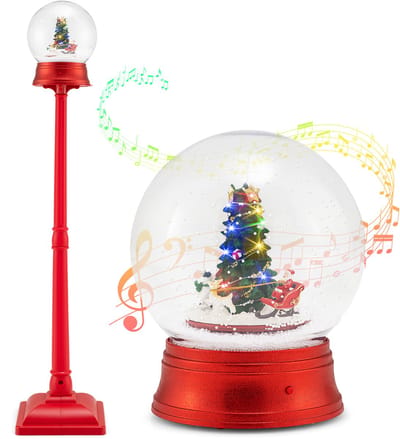 COSTWAY 153 cm kerstlantaarn verlicht, kerstdecoratie met muziek en 15 gekleurde ledlampen, sneeuwlantaarn met afneembare sneeuwbol, kerstverlichting voor thuis, veranda