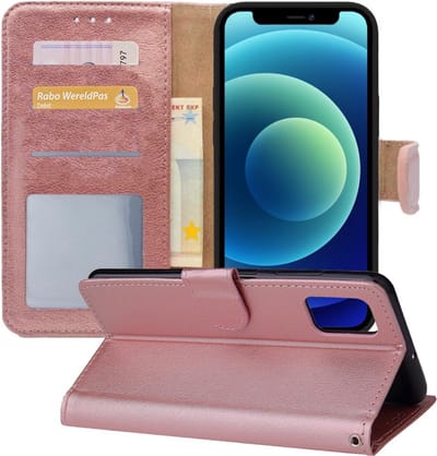 Hoesje - Geschikt voor Apple iPhone 12 Mini - Luxe Bookcase - Walletcase Hoes - Portemonnee - Cover - Telefoonhoes - Rosé goud