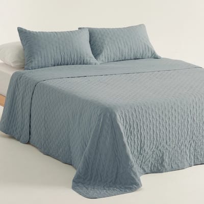 GAMUSI Nara Sprei - Gewatteerd - Superzacht - 180 x 270 cm + 2 Kussenslopen - Blauw - Lichtgewicht Quilt - OEKO-TEX