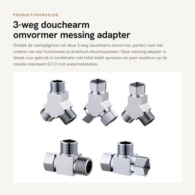 Dailygoods - 3-weg douchearm omvormer - messing adapter - universeel douchesysteem - toilet bidet sproeier - vervangingsdeel water omleiding klep - ge...