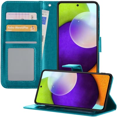 Hoesje - Geschikt voor Samsung Galaxy A52 5G - Luxe Bookcase - Walletcase Hoes - Portemonnee - Cover - Telefoonhoes - Turquoise