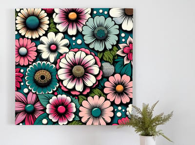 Pop art bloemen schilderij | Vibrant Blossoms: A Modern Twist on Traditional Floral Art | Kunst - 40x40 centimeter op Canvas | Foto op Canvas