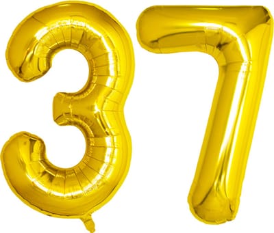 Folie Ballon Cijfer 37 Jaar Goud Verjaardag Versiering Helium Cijfer Ballonnen Feest versiering Met Rietje - 86Cm
