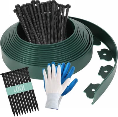 Flexibele gazonrand - 10 meter kunststof grasrand met grondankers - 5 cm hoogte Lawn Edging