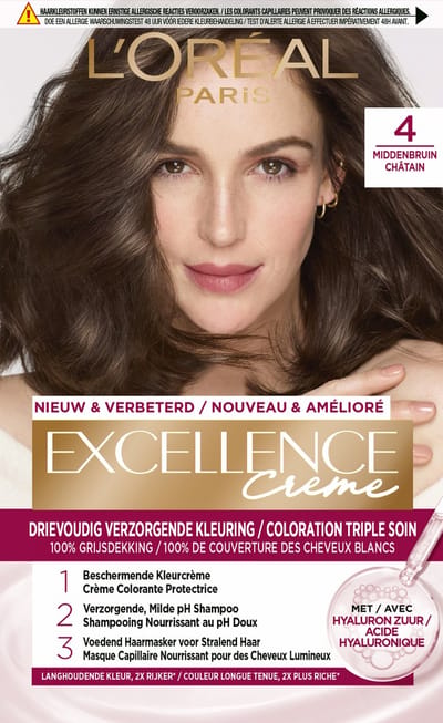 L'Oréal Paris Excellence Crème Middenbruin 4 - Permanente Haarkleuring - Rijk en levendig kleurresultaat - Haarverf