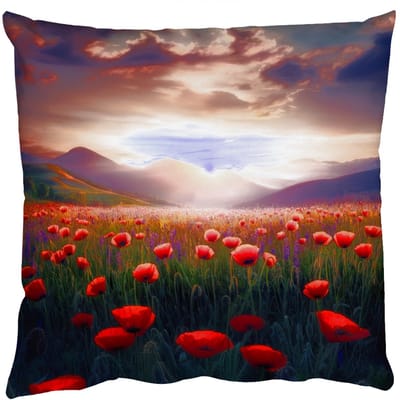 Sierkussens - Kussentjes Woonkamer - 50x50 cm - Landschap - Zonsondergang - Bloemenveld