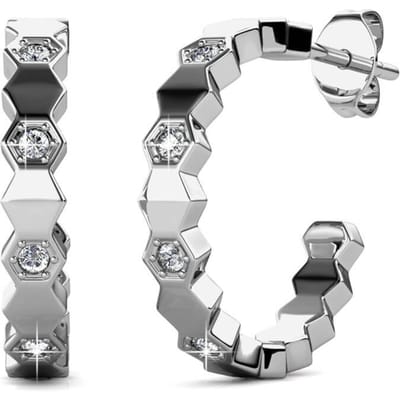 Gebogen oorbellen - Zilver en kristal