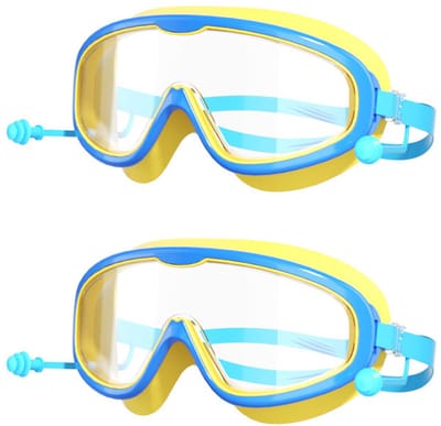 2 stuks Kinder zwembril - Groot frame Kinder zwembril - HD Groot frame - Waterdicht en condensvrij - Professionele zwembril - Verstelbare gesp - Alles-in-één zwembril - Geschikt voor kinderen van 3-16 jaar - Blauw, Geel