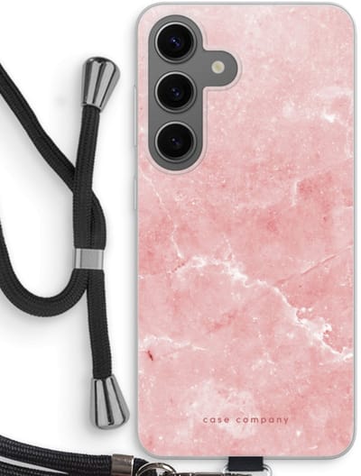 Case Company® - Hoesje met koord geschikt voor Samsung Galaxy S24 hoesje met Koord - Roze marmer - Telefoonhoesje met Zwart Koord - Bescherming aan alle Kanten en Over de Schermrand