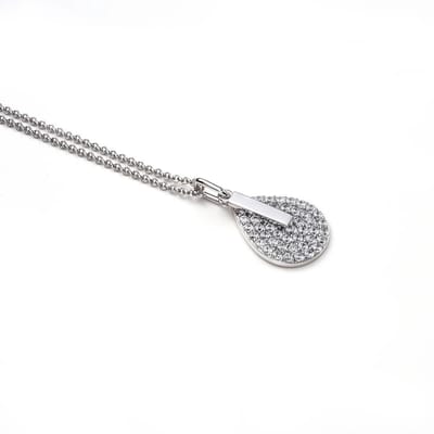 ZINZI zilveren ketting 45cm met hanger 14mm druppel staafje wit ZIC1573
