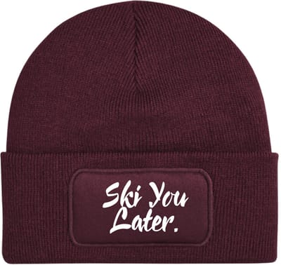 Ski you later wintermuts Burgundy | wit - soBAD. | Unisex | Skimuts | Muts | Kou | met grappige tekst | Winter | Beanie