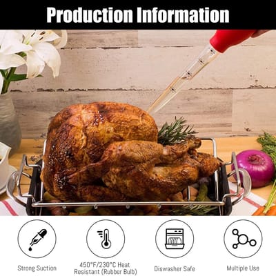 JHUBERS- Vlees Spuit - Marinade Injectiespuit - BBQ Thermometer - Rookhout - Kruidenspuit - Siliconen/Roestvrij Staal - Eenvoudig schoon te maken - Marinade Injector
