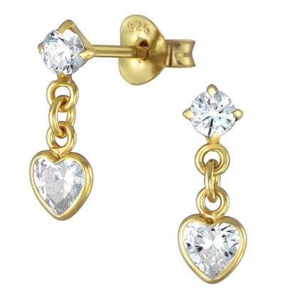 Joy|S - Zilveren petit hartje oorbellen - 4 x 13 mm - zirkonia - gold plated - kinderoorbellen