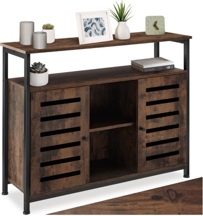 tectake® Dressoir - Wandkast met 2 deuren en open planken - Houten keukenkast - Industrieel design - Bijzettafel met plank - Zwart metalen frame - Afmeting (LxBxH) 100 x 37 x 82 cm - Donkerbruin