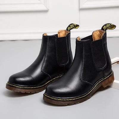 Unisex Ademende Leren Enkellaarzen Herfst Glad Leer Platform Chelsea Boots voor Dames Heren Platform Laarzen Schoenen voor Mannen 38 black