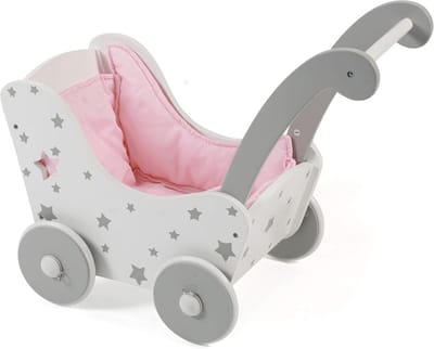 Poppenwagen van hout - Speelgoed kinderwagen - Poppen verzorgen - Kantelbestendig ontwerp - 55 x 31 x 45 cm