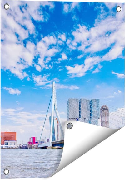 Gards Tuinposter Erasmusbrug aan het Water in Rotterdam - 40x50 cm - Tuindoek - Tuindecoratie - Wanddecoratie buiten - Tuinschilderij